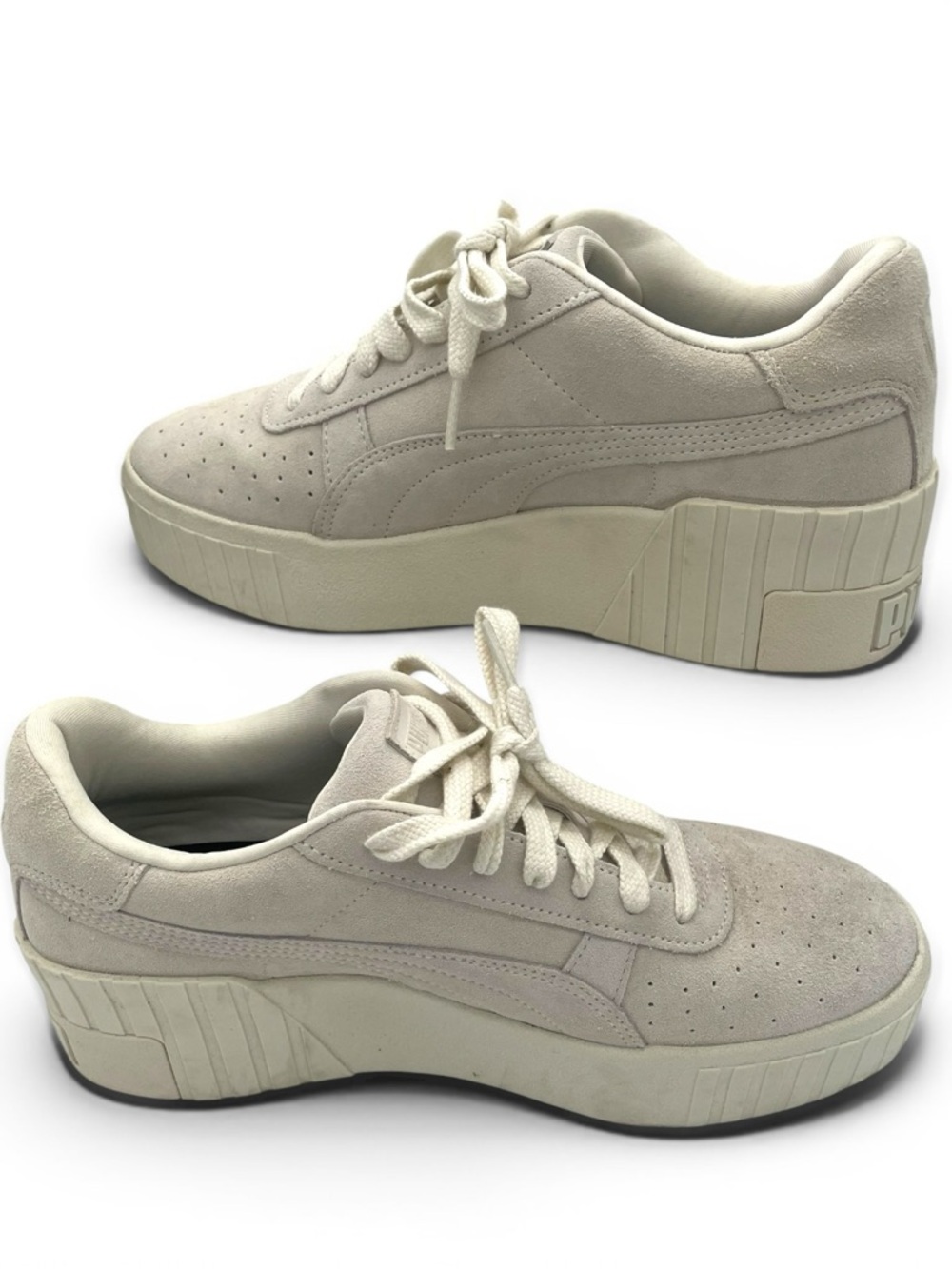 Puma Carina Platform Beige Suede Sneakers Women’s 10 Minimalist Casual - Picture 4 of 11